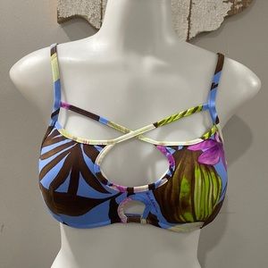 NWOT! Miss Bikini Blue‎ Floral Print Bikini Top